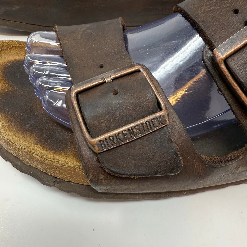 Birkenstock Arizona Sandals 41 (8-8.5 US) Mens Brown Leather Hippie Crunchy - Picture 3 of 12